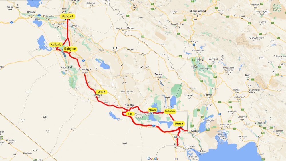 Unsere Route im Irak   ( Maps data: ©2023 Google Maps GISrael)